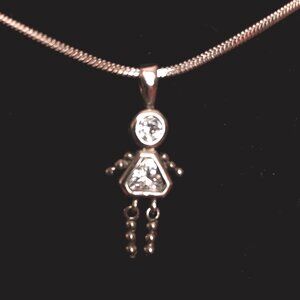 925 Silver April Birthstone Crystal Pendant Girl Necklace 9 Inches